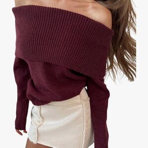 Amazon Women's Off-the-Shoulder Sweater in Burgundy
